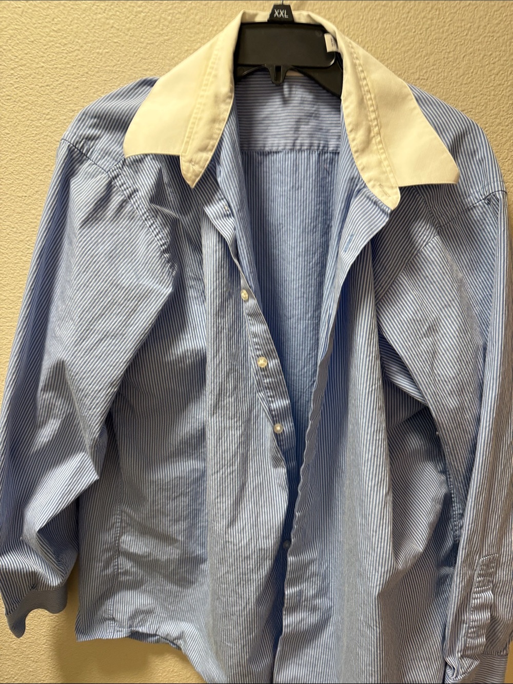 Calvin Klein Blue Pinstripe Dress Shirt with White Contrast Collar